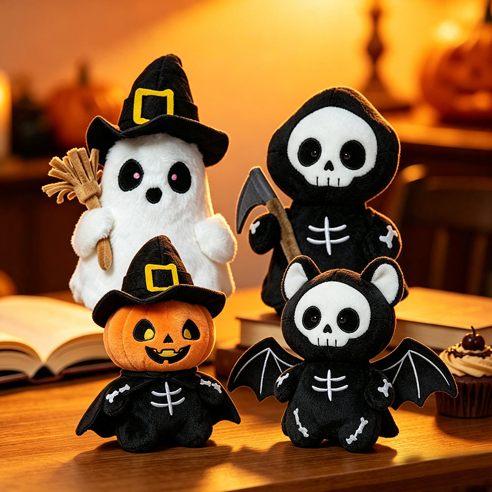 4-piece ghost Halloween plush toy set displayed together