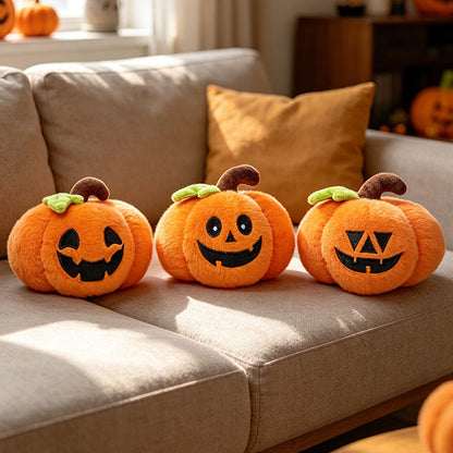 Ghost plush set arranged on a bed for Halloween decor