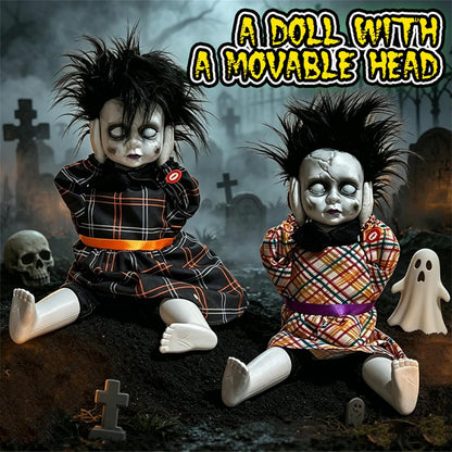 Black-clothing variant of animated head-lifting horror doll