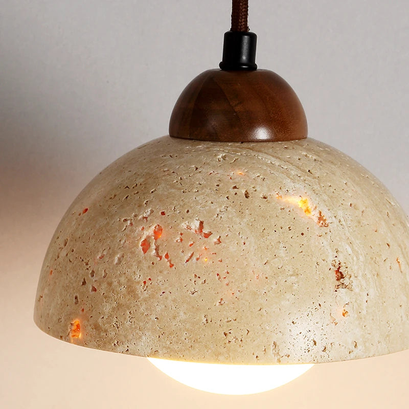 Travertine Stone Wall Sconce, Midcentury Wabi-Sabi, Natural Stone, Warm LED