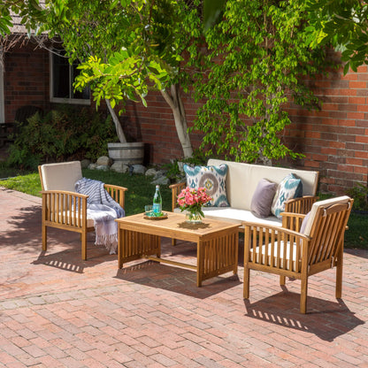 4-Piece Modern Wood Outdoor Accent Chair Set with Waterproof Cushions, Patio & Garden