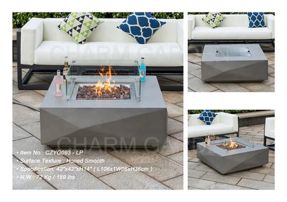 Rectangular GRC Concrete Gas Fire Pit Table, 55"x27", CE Certified, Outdoor Patio