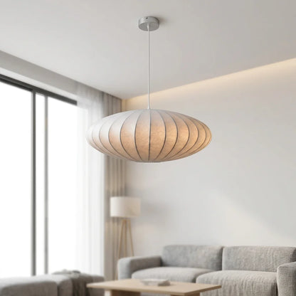 Kage Pumpkin Shade Pendant Light, Wabi-Sabi Iron & Fabric, Adjustable Height