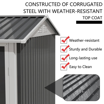 9x6 ft Galvanized Steel Garden Shed with Window, Aluminum Frame, Heavy Duty Outdoor Storage
