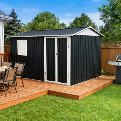 9x6 ft Galvanized Steel Garden Shed with Window, Aluminum Frame, Heavy Duty Outdoor Storage