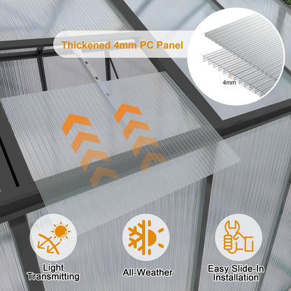 6x10 ft Polycarbonate Walk-In Greenhouse, Aluminum Frame, Vent Window & Lockable Door