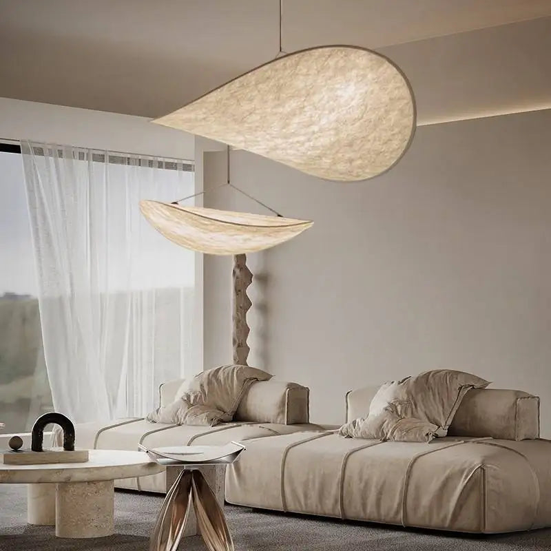 Kinu Silk Fabric Pendant Chandelier, Wabi-Sabi Design, Warm Ambient Glow