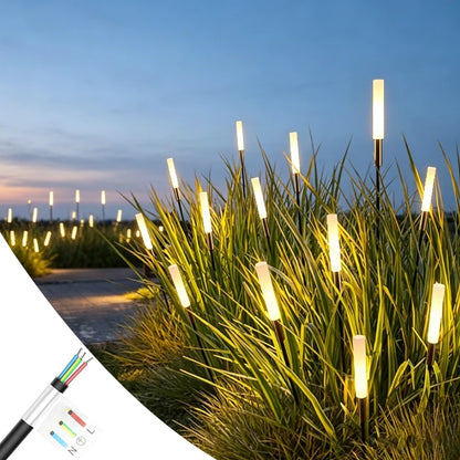 Outdoor landscape lawn light glowing warm white at night