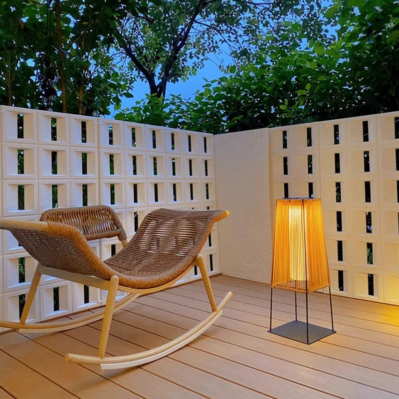 Wren Outdoor Woven Garden Floor Lamp, Stainless Steel, LED, Remote Control