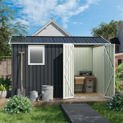 9x6 ft Galvanized Steel Garden Shed with Window, Aluminum Frame, Heavy Duty Outdoor Storage