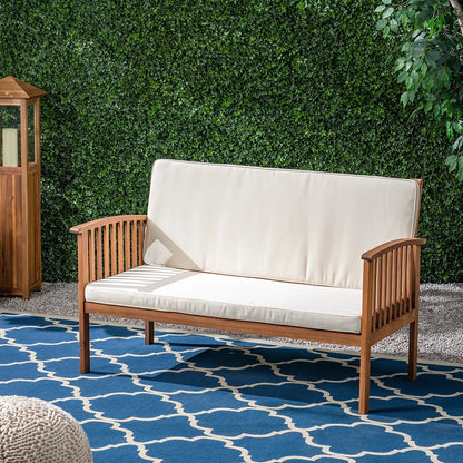 3-Seater Eucalyptus Wood Outdoor Garden Sofa with High-Density Foam Cushions, Modern