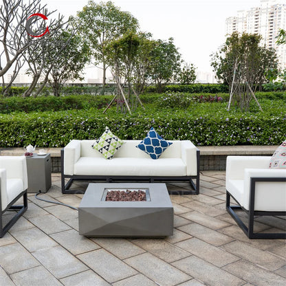 Rectangular GRC Concrete Gas Fire Pit Table, 55"x27", CE Certified, Outdoor Patio