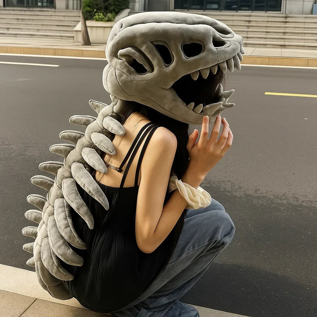 Kids dinosaur costume with a printed bone pattern
