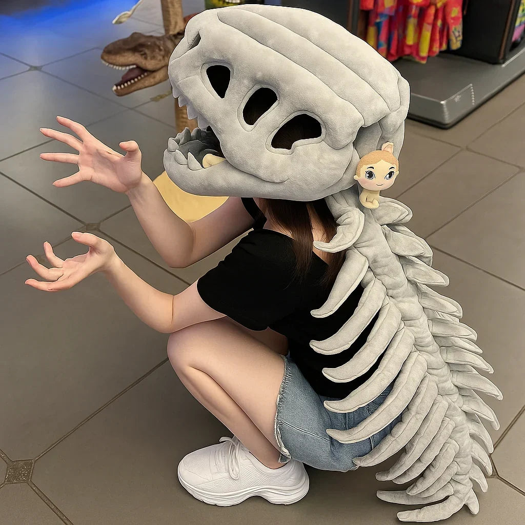 Plush dinosaur skeleton costume, pull-on one-piece