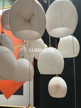 Tavira Chandeliers for Dining Room, Round Alabaster Chandelier, Adjustable Airplane Cable