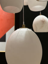 Tavira Chandeliers for Dining Room, Round Alabaster Chandelier, Adjustable Airplane Cable