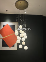 Tavira Chandeliers for Dining Room, Round Alabaster Chandelier, Adjustable Airplane Cable