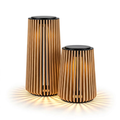 Mokume Solar Lawn Light, Stainless Steel, Wood Grain Finish, Remote Control, IP65 Waterproof