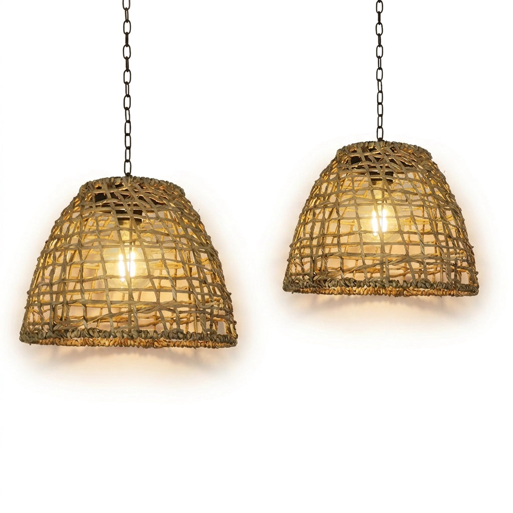Havana Solar Outdoor Pendant Lantern, Bell Rattan Waterproof, Hanging Patio Light