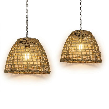 Havana Solar Outdoor Pendant Lantern, Bell Rattan Waterproof, Hanging Patio Light