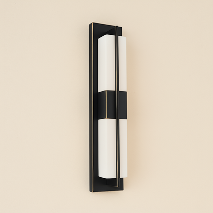 Corbin Outdoor Wall Light, Vertical Sconce, IP65 Waterproof, Black & Gold Acrylic Diffuser