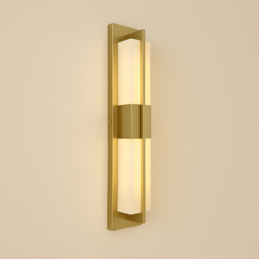 Corbin Outdoor Wall Light, Vertical Sconce, IP65 Waterproof, Black & Gold Acrylic Diffuser