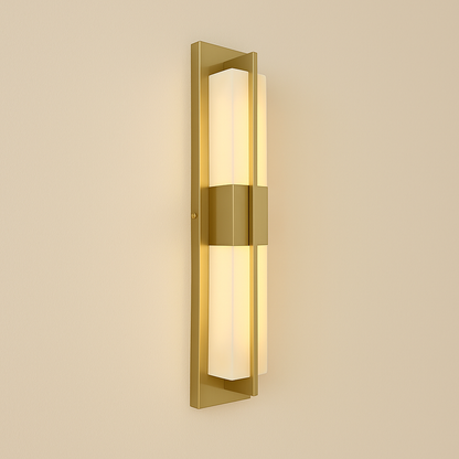 Corbin Outdoor Wall Light, Vertical Sconce, IP65 Waterproof, Black & Gold Acrylic Diffuser