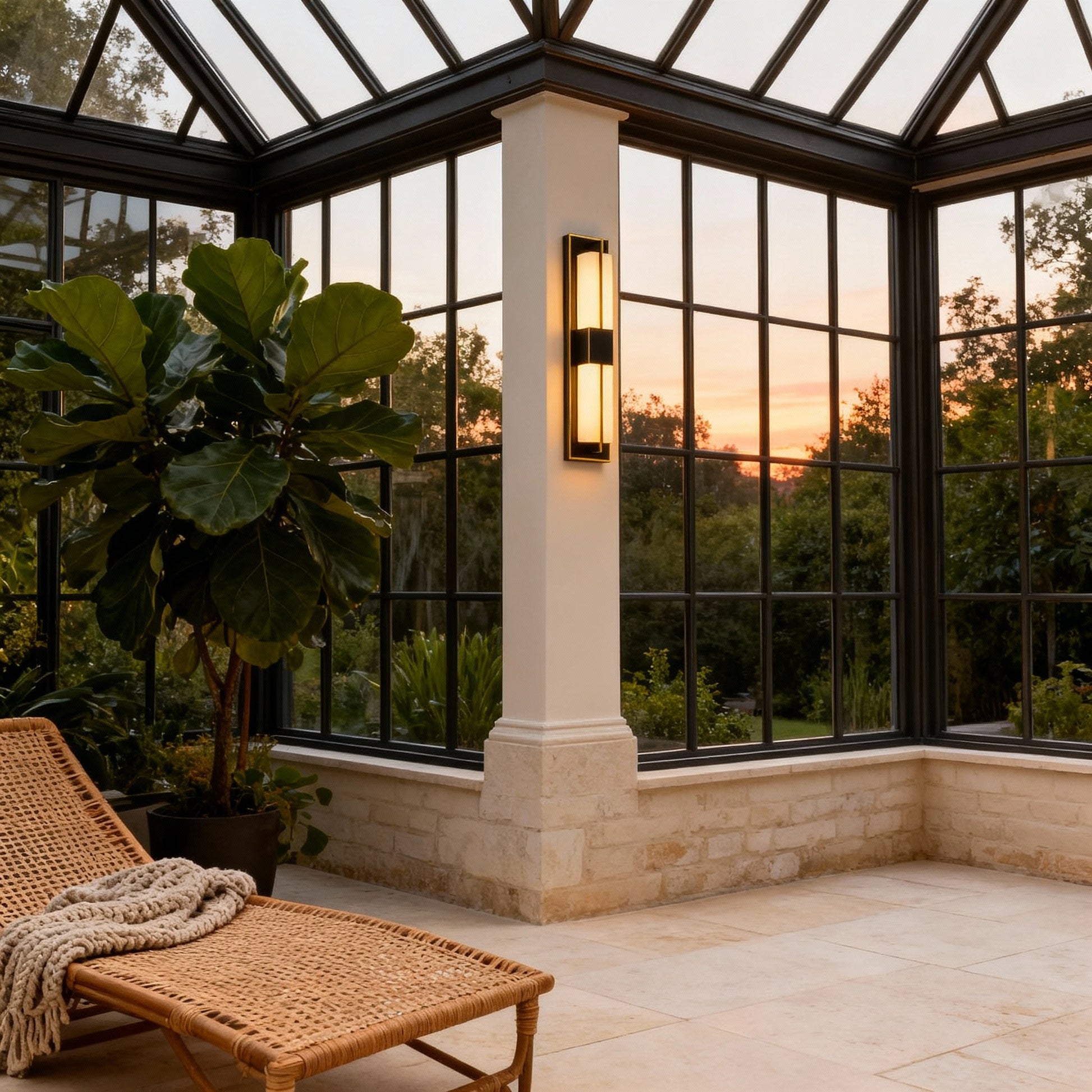 Corbin Outdoor Wall Light, Vertical Sconce, IP65 Waterproof, Black & Gold Acrylic Diffuser