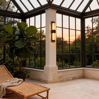Corbin Outdoor Wall Light, Vertical Sconce, IP65 Waterproof, Black & Gold Acrylic Diffuser