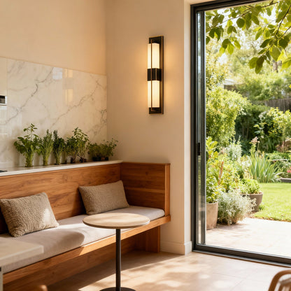 Corbin Outdoor Wall Light, Vertical Sconce, IP65 Waterproof, Black & Gold Acrylic Diffuser