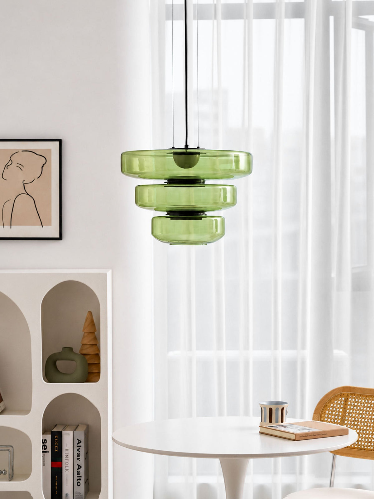 Kitchen Island Pendant Light Fixture, Layered Pendant Lamp, Smoke Grey, Green, Amber