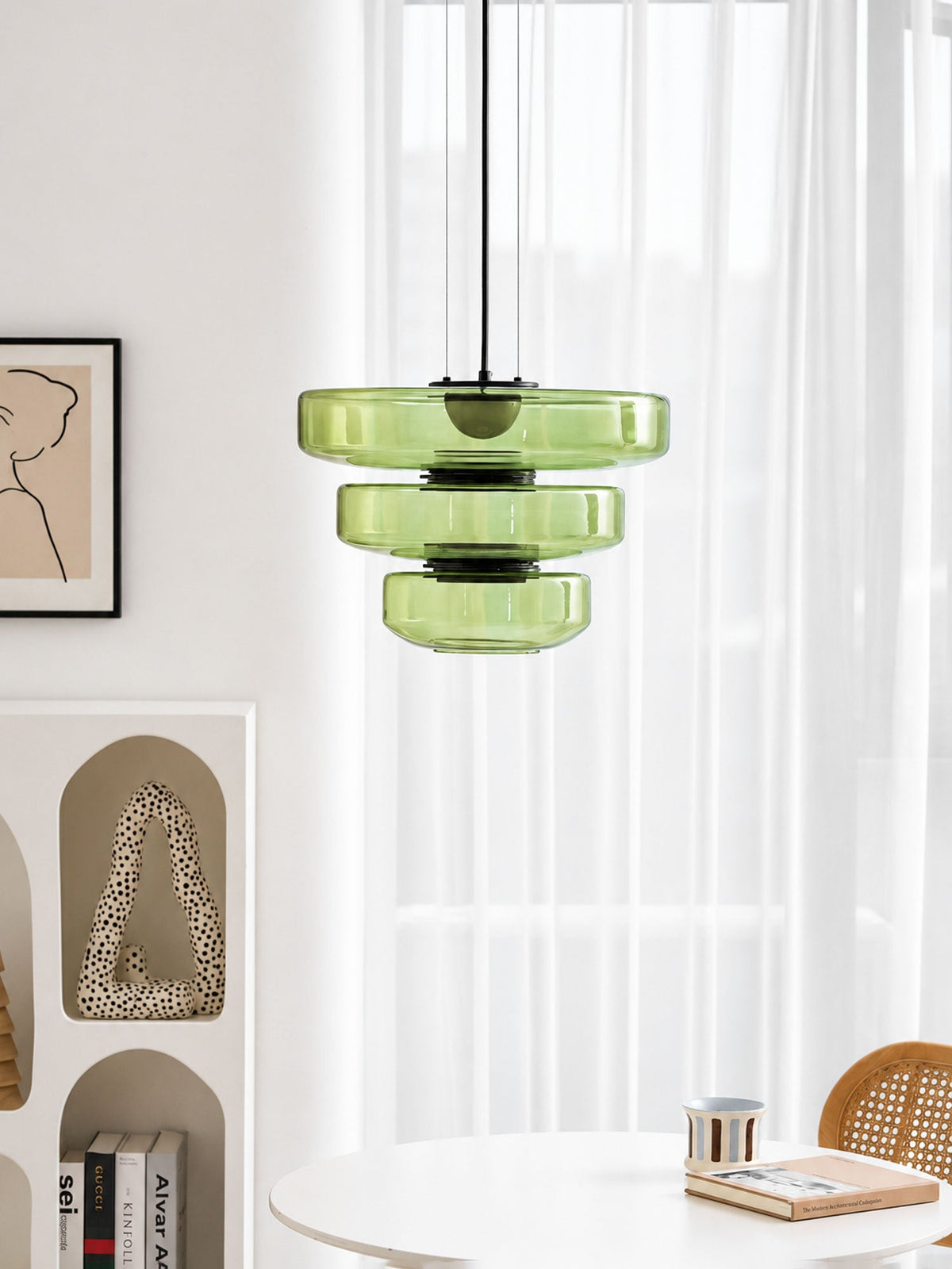 Kitchen Island Pendant Light Fixture, Layered Pendant Lamp, Smoke Grey, Green, Amber