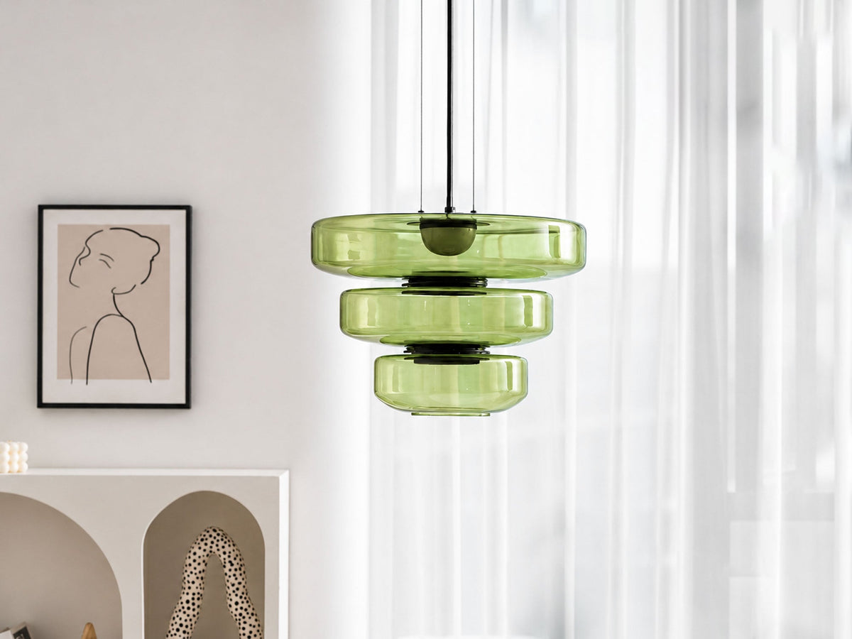 Kitchen Island Pendant Light Fixture, Layered Pendant Lamp, Smoke Grey, Green, Amber
