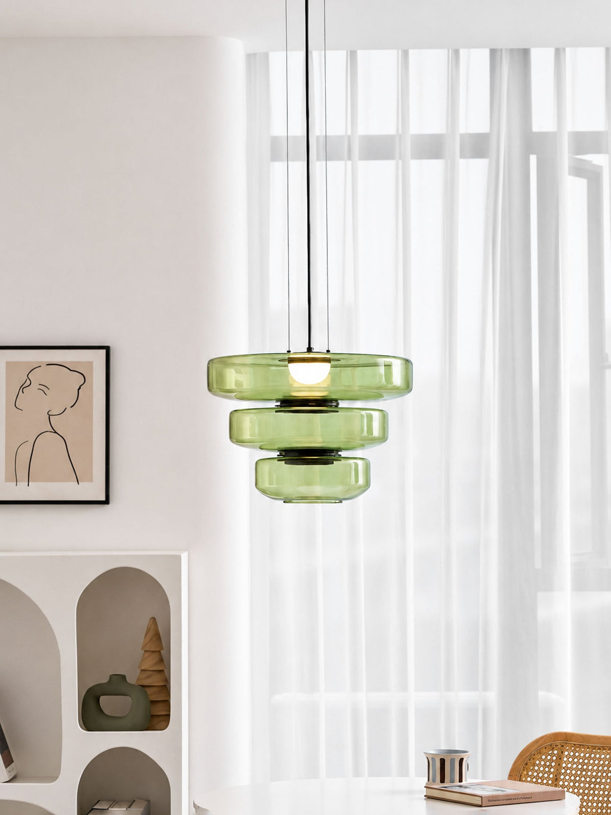 Kitchen Island Pendant Light Fixture, Layered Pendant Lamp, Smoke Grey, Green, Amber