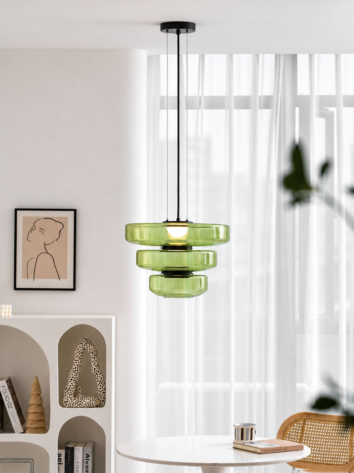 Kitchen Island Pendant Light Fixture, Layered Pendant Lamp, Smoke Grey, Green, Amber