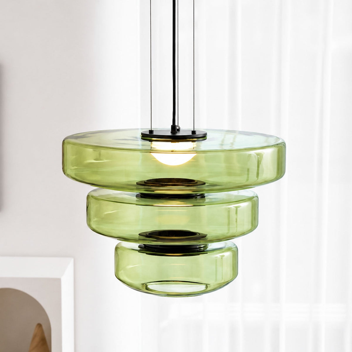 Kitchen Island Pendant Light Fixture, Layered Pendant Lamp, Smoke Grey, Green, Amber