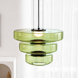 Kitchen Island Pendant Light Fixture, Layered Pendant Lamp, Smoke Grey, Green, Amber