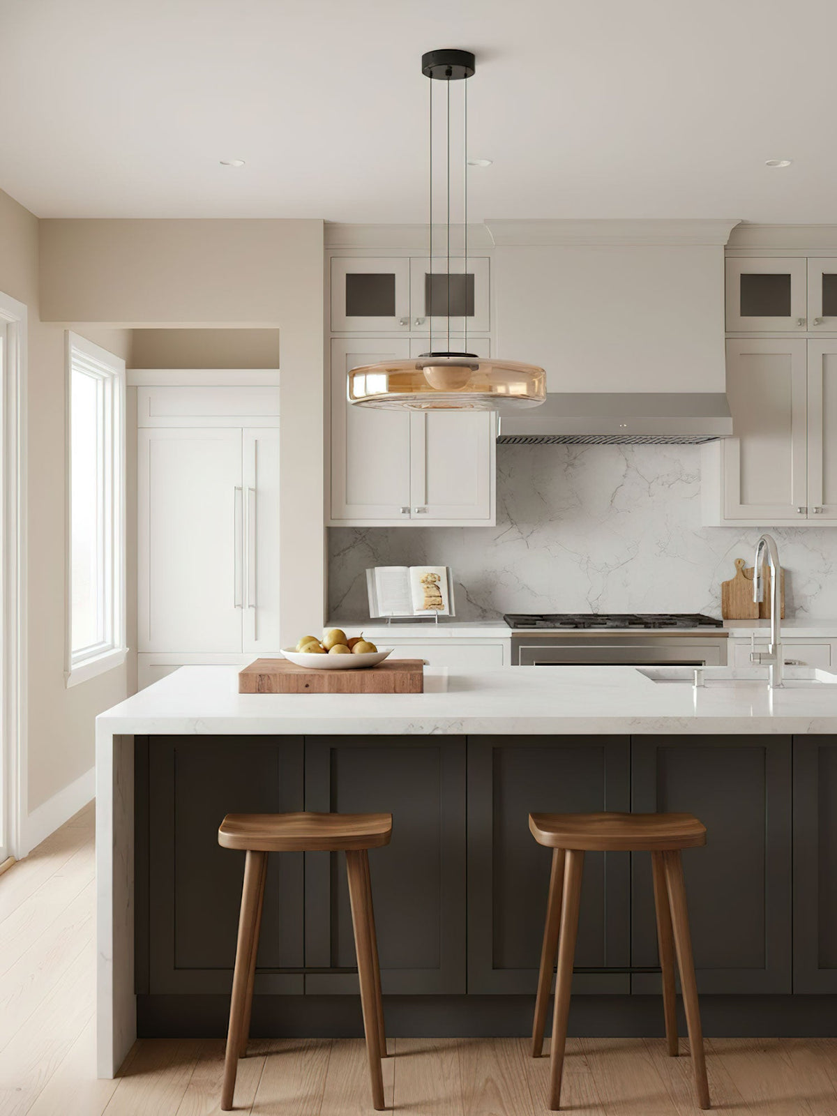 Kitchen Island Pendant Light Fixture, Layered Pendant Lamp, Smoke Grey, Green, Amber