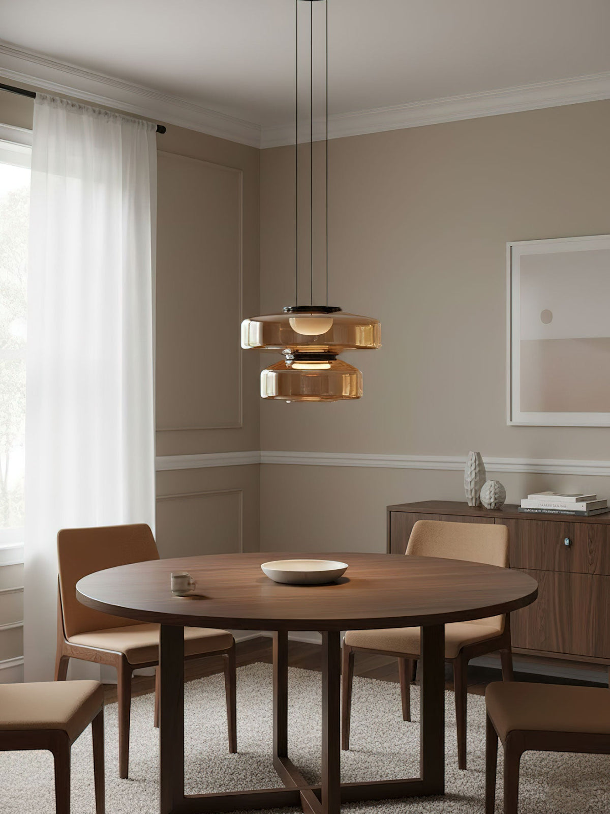 Kitchen Island Pendant Light Fixture, Layered Pendant Lamp, Smoke Grey, Green, Amber