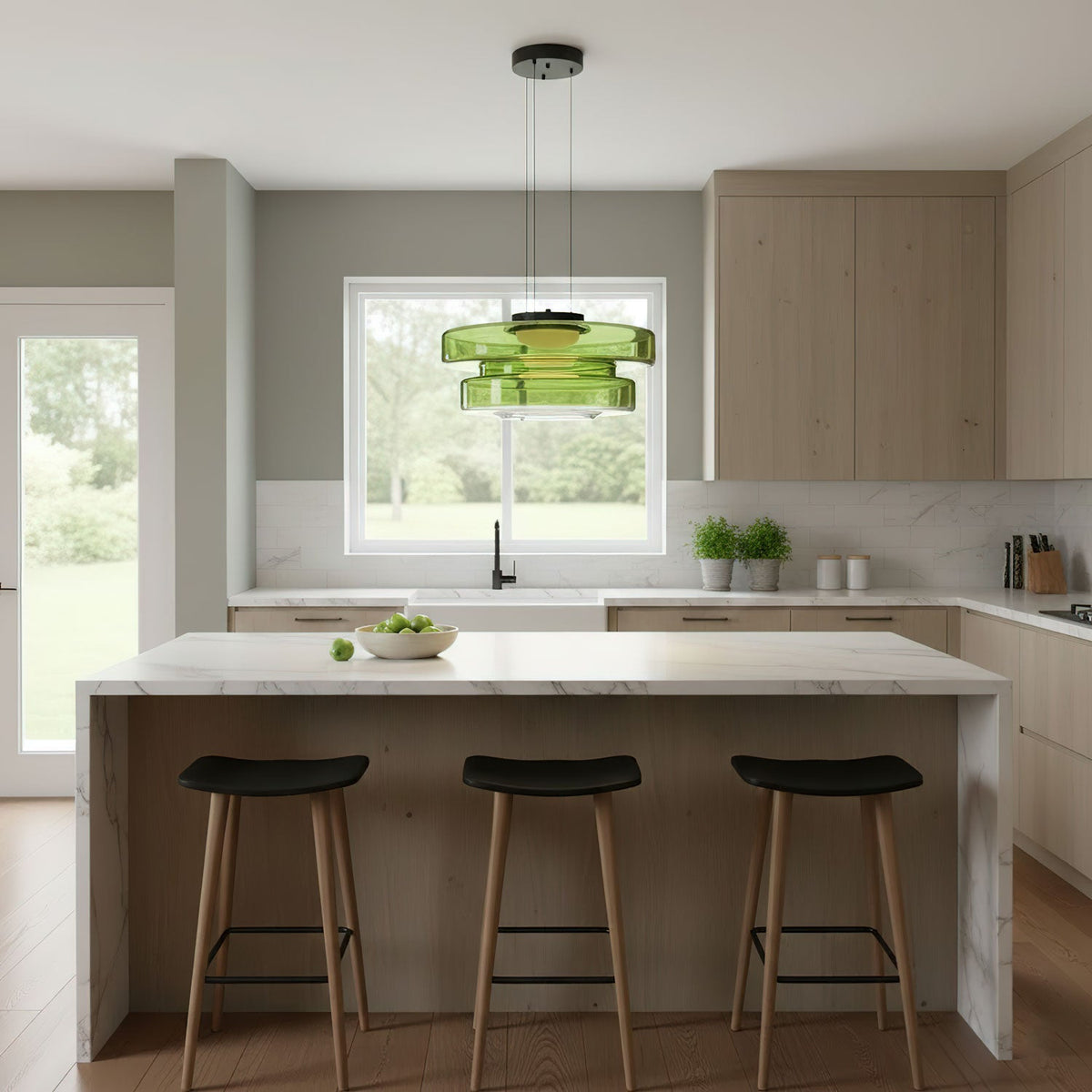 Kitchen Island Pendant Light Fixture, Layered Pendant Lamp, Smoke Grey, Green, Amber