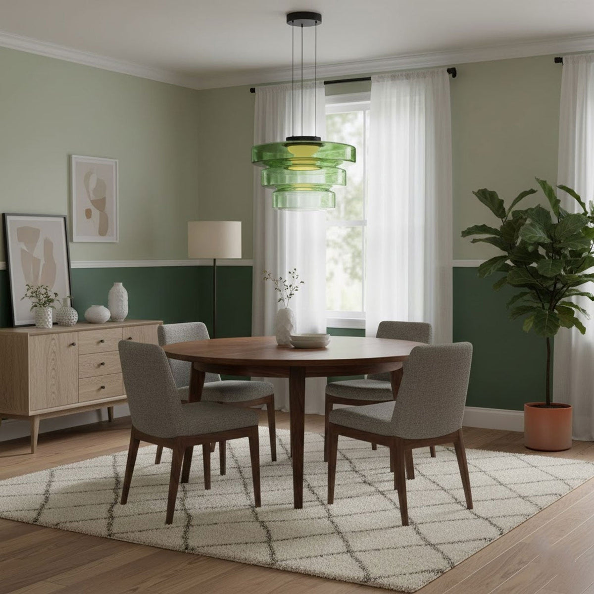 Kitchen Island Pendant Light Fixture, Layered Pendant Lamp, Smoke Grey, Green, Amber
