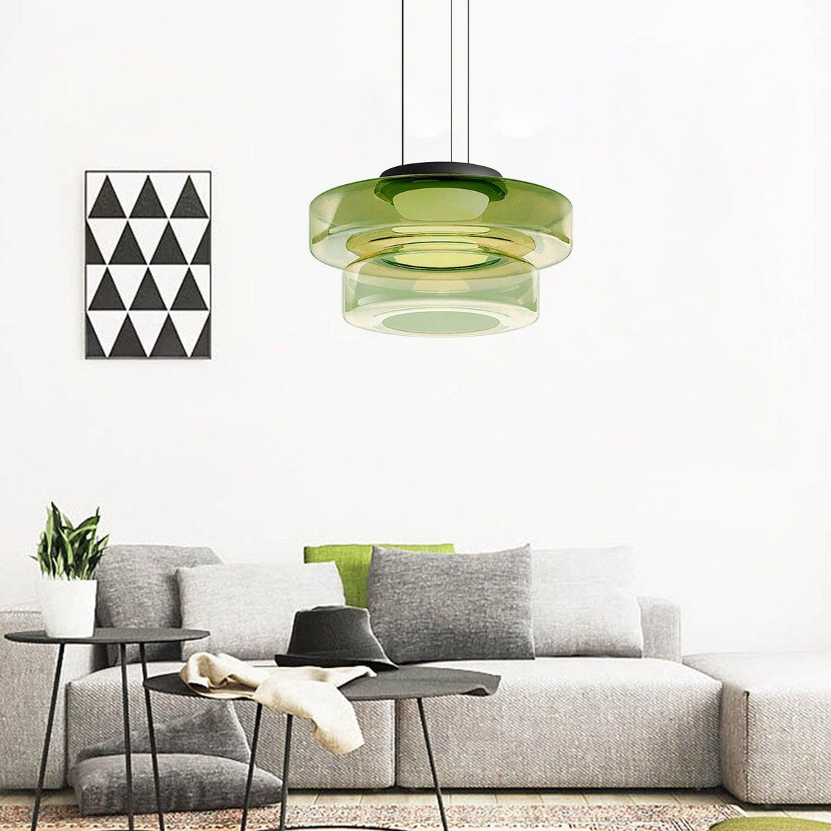 Kitchen Island Pendant Light Fixture, Layered Pendant Lamp, Smoke Grey, Green, Amber