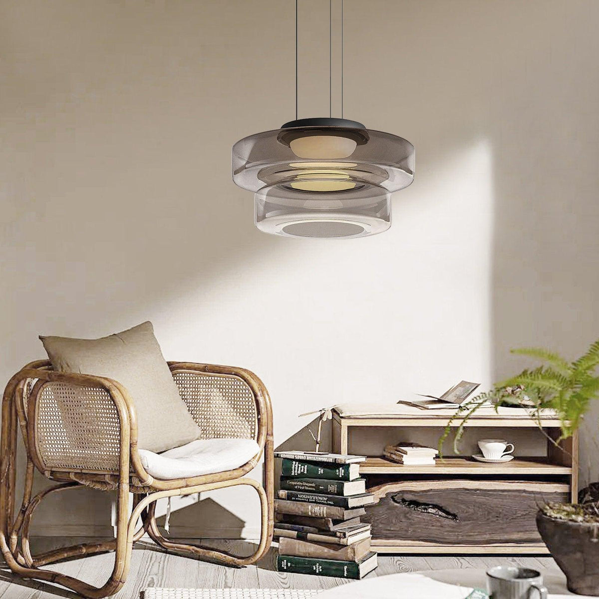 Kitchen Island Pendant Light Fixture, Layered Pendant Lamp, Smoke Grey, Green, Amber
