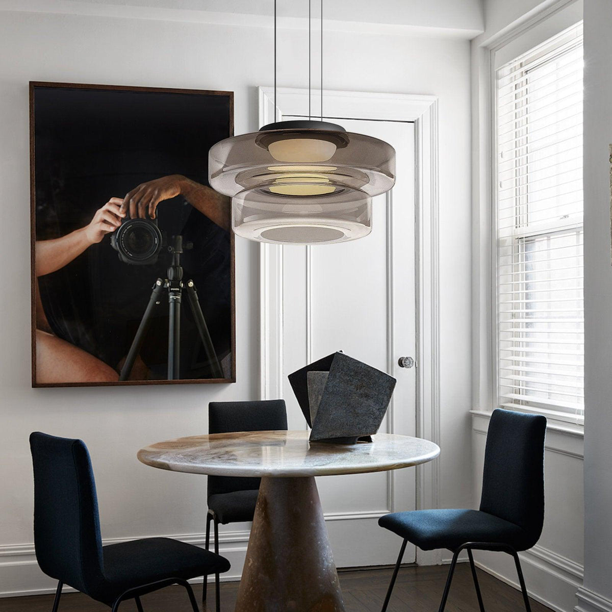 Kitchen Island Pendant Light Fixture, Layered Pendant Lamp, Smoke Grey, Green, Amber
