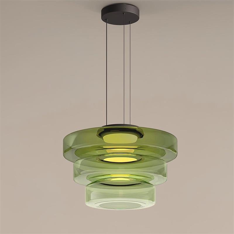 Kitchen Island Pendant Light Fixture, Layered Pendant Lamp, Smoke Grey, Green, Amber