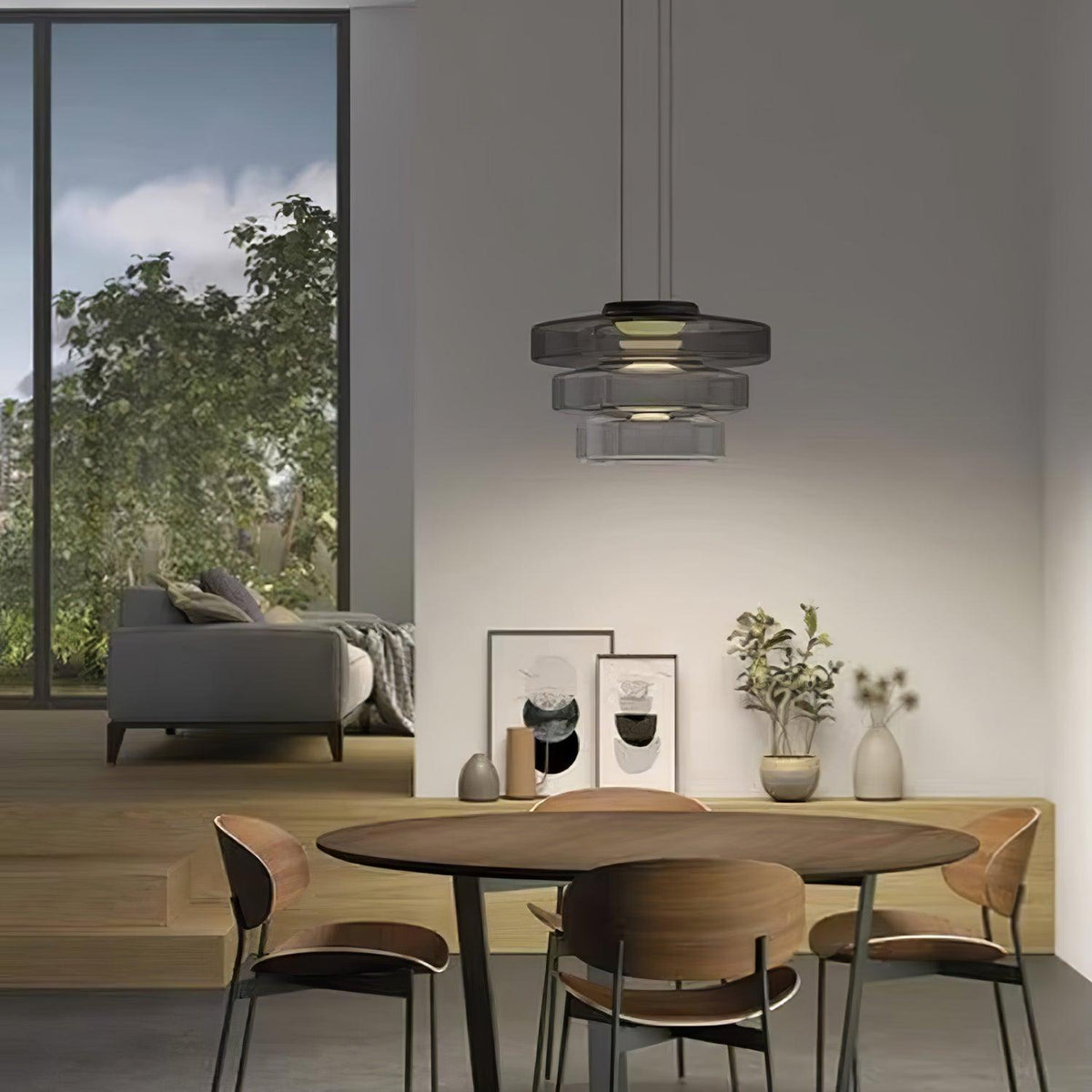 Kitchen Island Pendant Light Fixture, Layered Pendant Lamp, Smoke Grey, Green, Amber