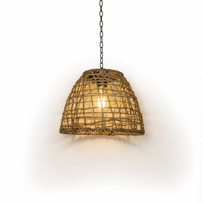 Havana Solar Outdoor Pendant Lantern, Bell Rattan Waterproof, Hanging Patio Light