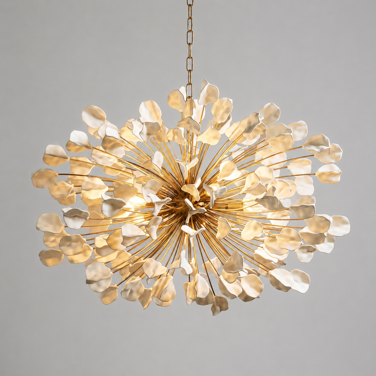 Fiora Floral Chandelier, Ceramic Flower Petals, Iron Frame, Dimmable, Handcrafted in Italy