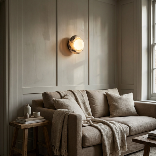Alma Wall Sconces, Natural Marble Wall Light, Diffused Globe, Bedroom & Hallway Lighting