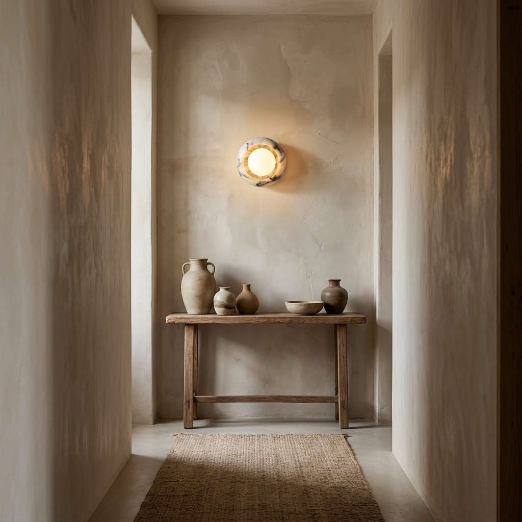 Alma Wall Sconces, Natural Marble Wall Light, Diffused Globe, Bedroom & Hallway Lighting
